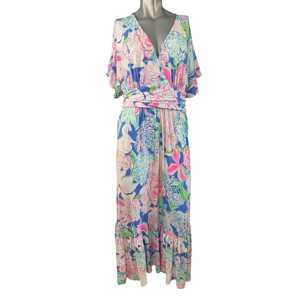Lilly Pulitzer Jessi Midi Dress Peony For Your Thoughts XL Tiered Vibrant - Picture 2 of 12